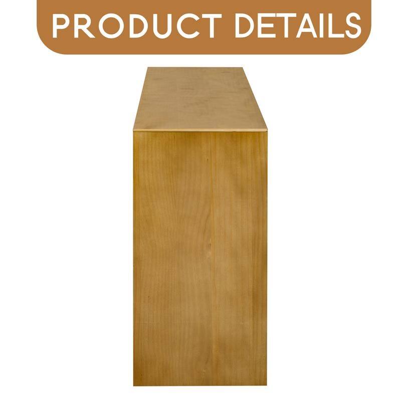 60" 4-Door Sideboard, Modern Minimalist Solid Wood Veneer Sideboard with Open Shelf, Natural Wood Grain