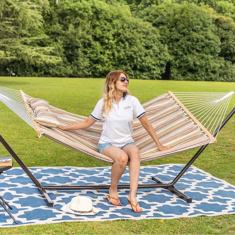 Outdoor Cotton Rope Hammock with 12FT Steel Stand