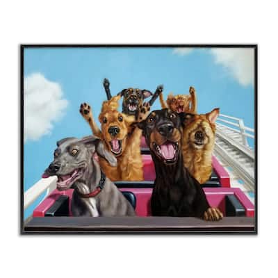 Stupell Dogs Riding Roller Coaster Funny Amusement Park Framed Giclee Texturized Art by Lucia Heffernan
