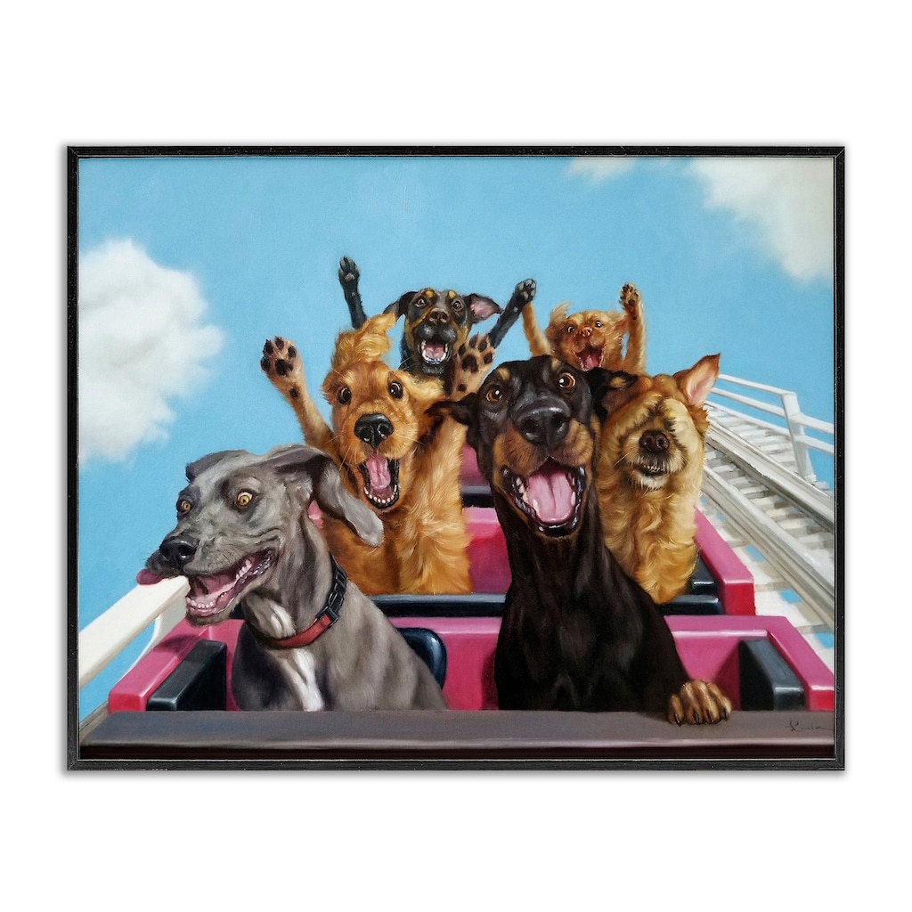 Stupell Dogs Riding Roller Coaster Funny Amusement Park Framed Giclee Texturized Art by Lucia Heffernan