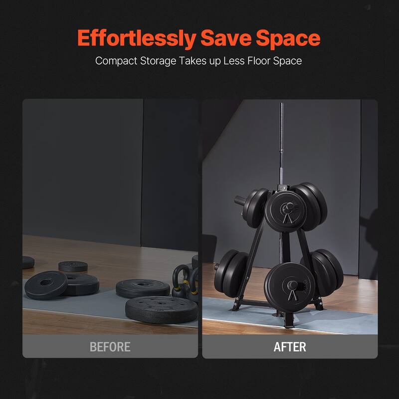 Black Metal Barbell Rack with 300lbs Capacity & Space-Saving Design - 28.94x32.68x33.66inch