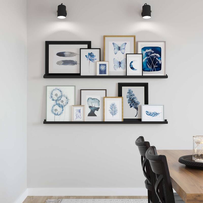 Wallniture Denver Narrow Picture Ledge Wall Shelves 60" ,Black, Set of 2