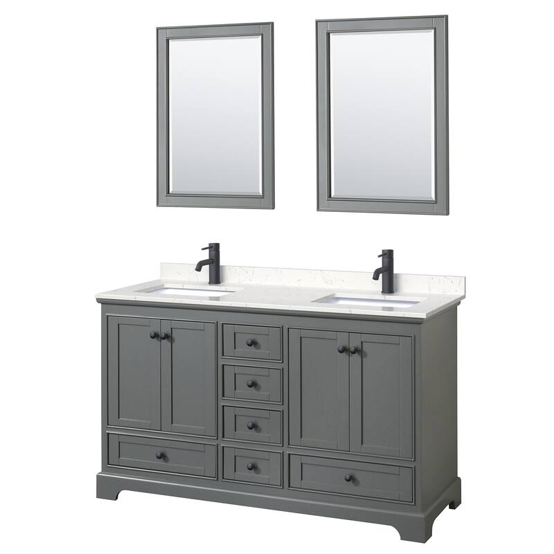 Wyndham Collection Deborah 60" Free Standing Double Basin Vanity Set - Dark Gray / Carrara Cultured Marble Top / Matte