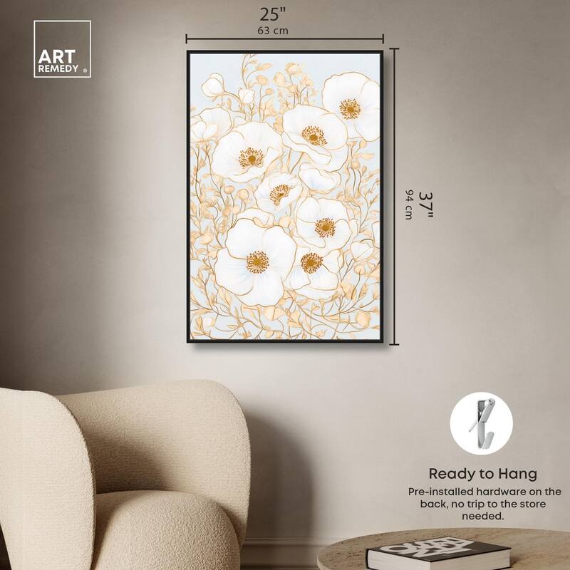White and Gold Poppies I Canvas by Art Remedy