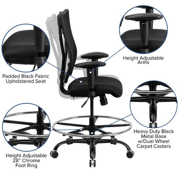 Big Tall 400 Lb Rated Mesh Ergonomic Drafting Chair W Adjustable Arms Overstock 10633666