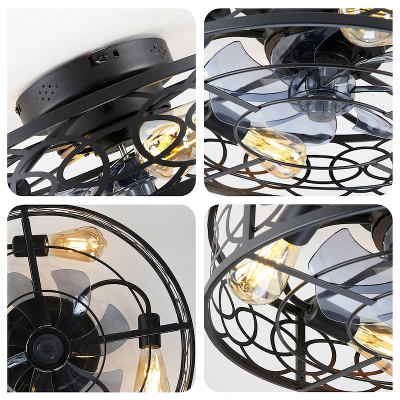 20" Low Profile Caged Ceiling Fans with Remote Control, NOT Included Bulbs
