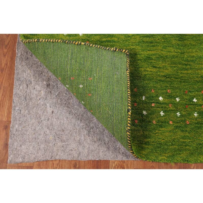 Green Gabbeh Indian Area Rug Hand-Knotted Wool Carpet - 5'4"x 7'9"