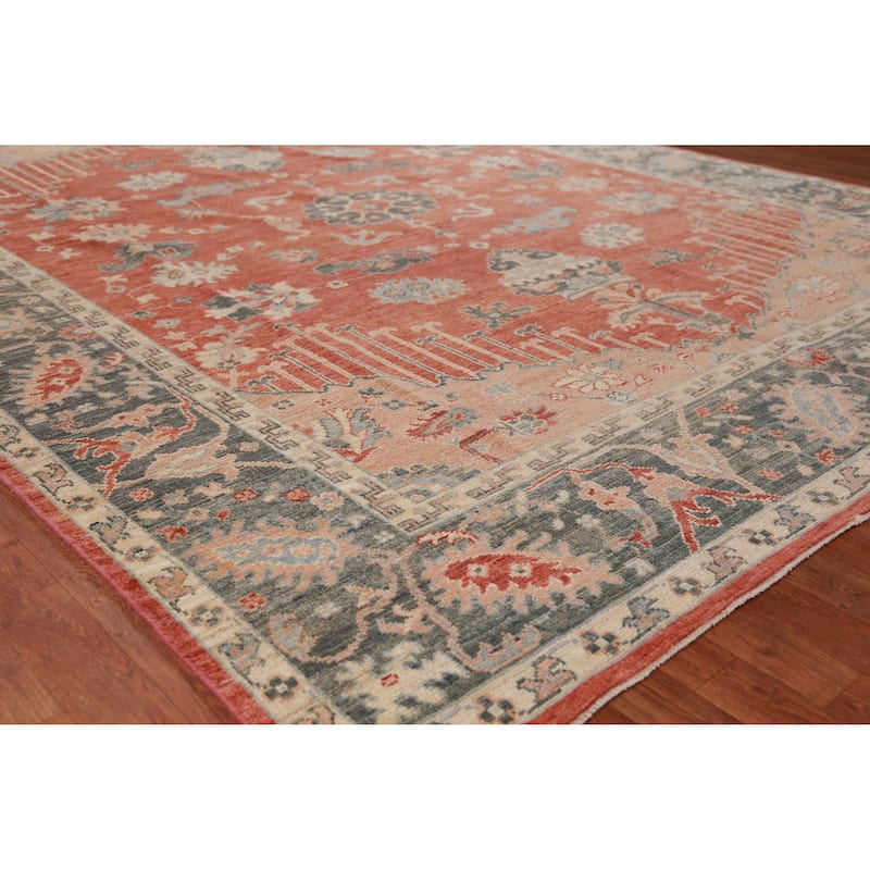 Hand Knotted Oriental 100% Wool Carpet Transitional All-Over Oranges & Rust Oushak Area Rug - 10' 2'' X 8' 3''