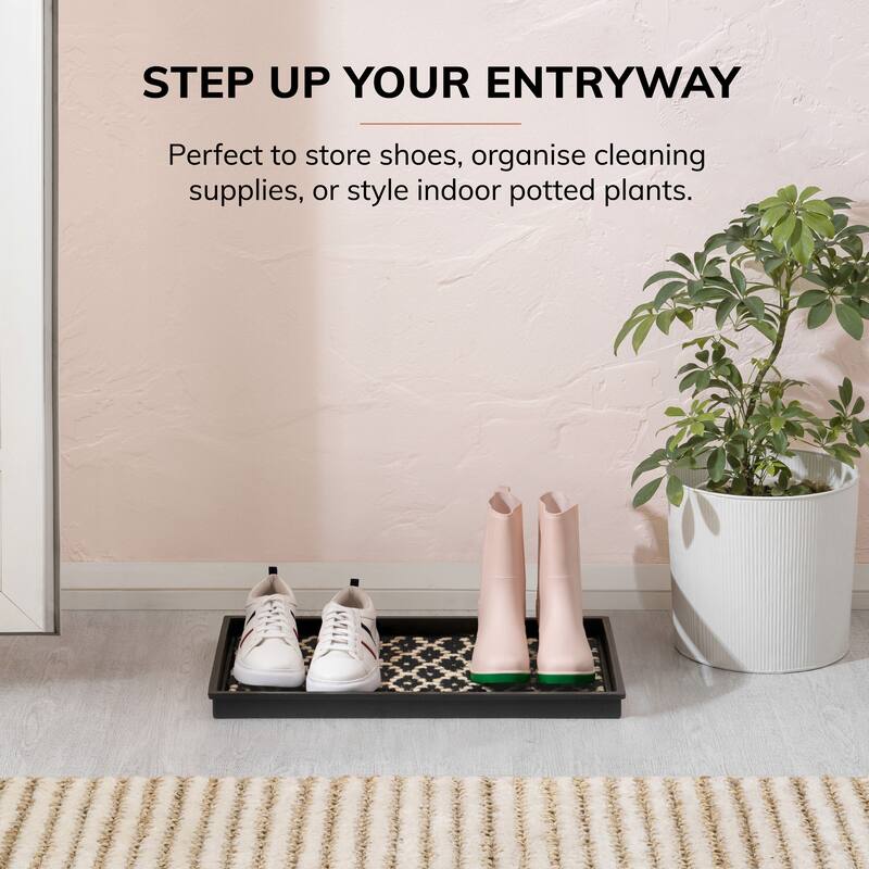 Natural and Recycled Rubber Boot Tray with Black and Ivory Coir Insert