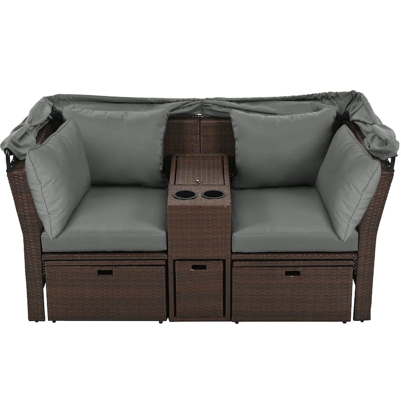 Recline Loveseat Sofa Daybed Convertible Sofa Bed with Foldable Awning