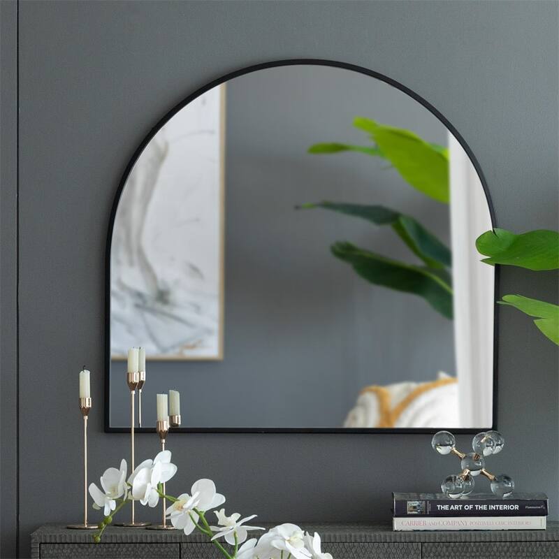 33" Arched Decorative Mirror with Iron Metal Frame