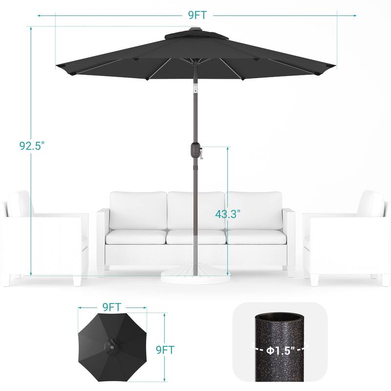Bonosuki 9ft Patio Umbrella Market Table Umbrella with Tilt and Crank