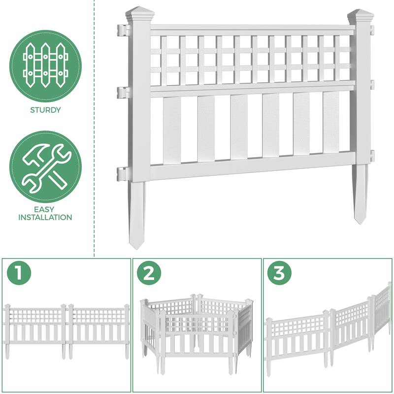 23.6" No-dig White Plastic Fencing Set Of 5 - 5-piece
