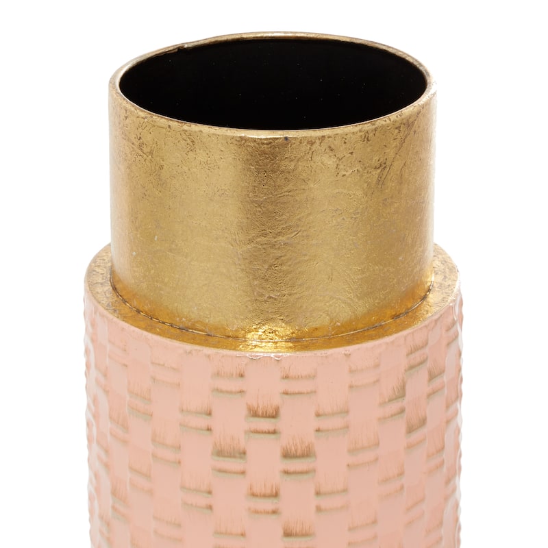Pink Metal Weave Inspired Vase with Gold Top (Set of 2) - 6 x 6 x 18