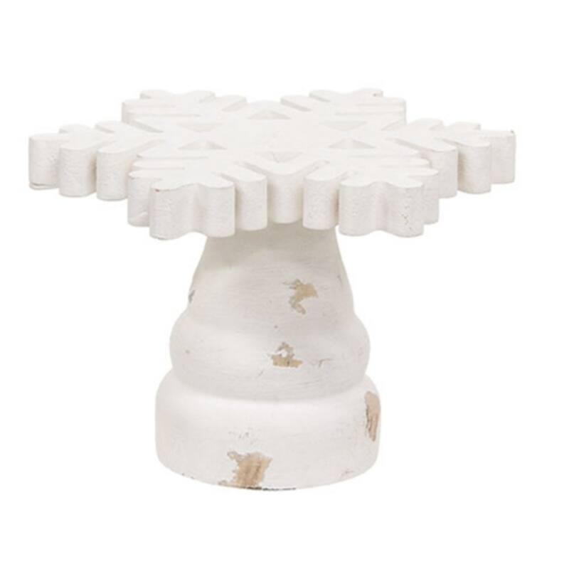 Distressed Wood Snowflake Candle Holder Pedestal for Christmas Centerpiece and Mantel Display