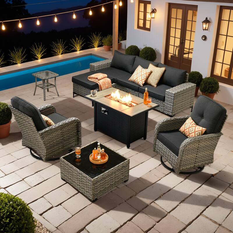 OVIOS 9-Piece Outdoor Chaise Lounge Sofa Set​ With Fire Pit​