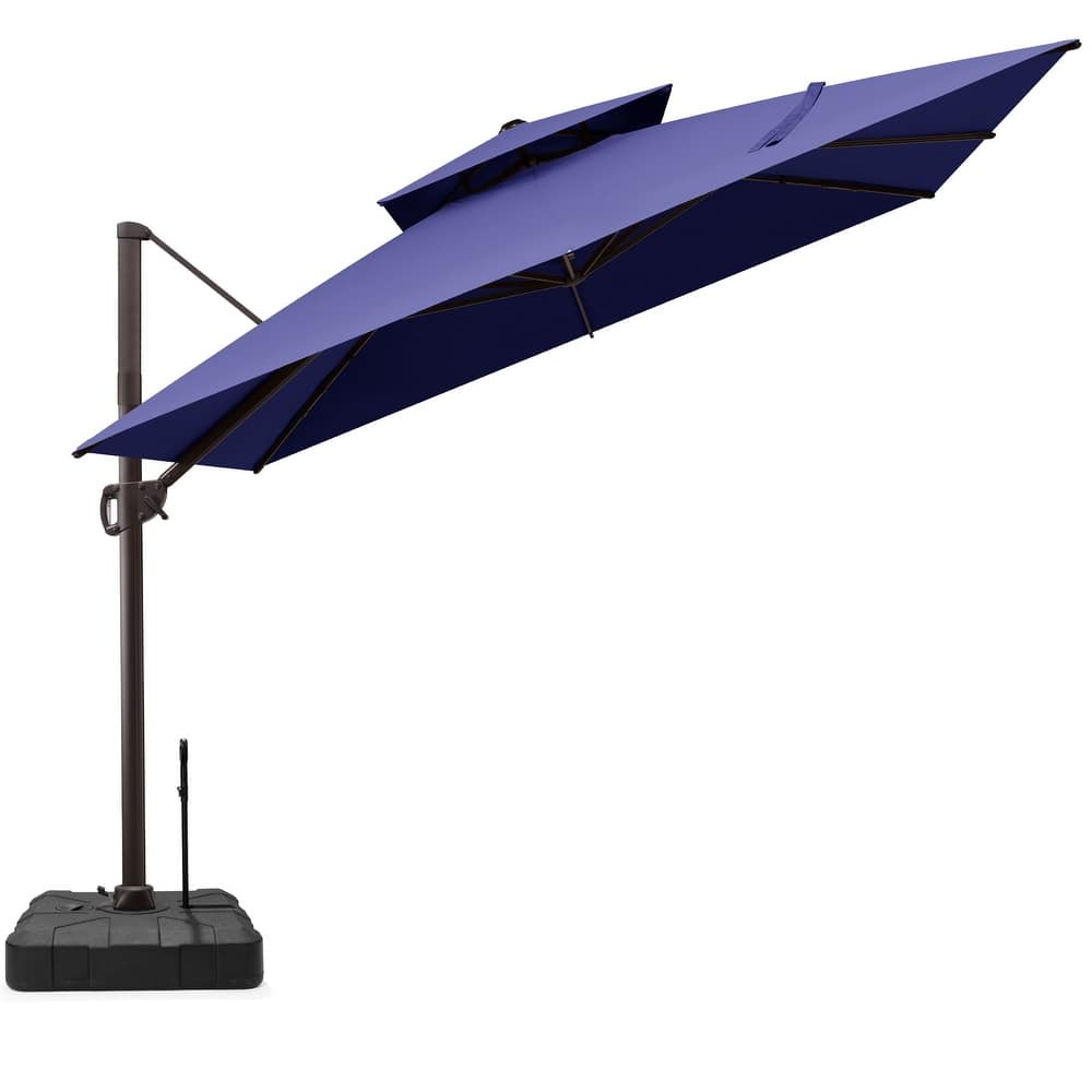 11 FT Square Outdoor Patio Aluminum Double Top Cantilever Umbrella with Rod Base