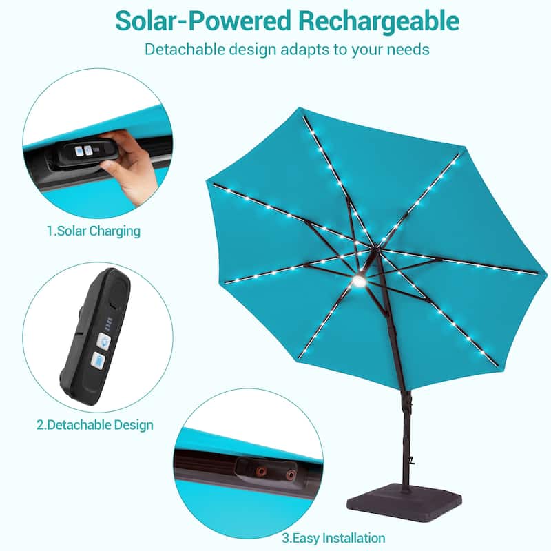 Bonosuki 11Ft Aluminum LED Cantilever Patio Umbrella with Base for Patio Deck Garden