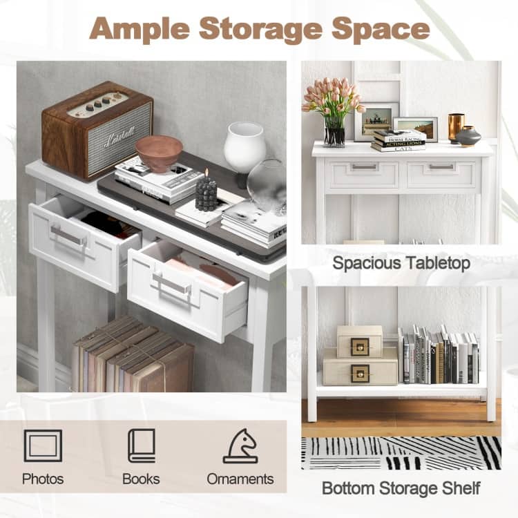 Wooden Console Table with 2 Drawers and Open Storage Shelf for Hallway