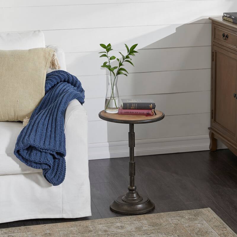 Metal Accent Table with Brown Wood Top - Bronze - Roche River Decor