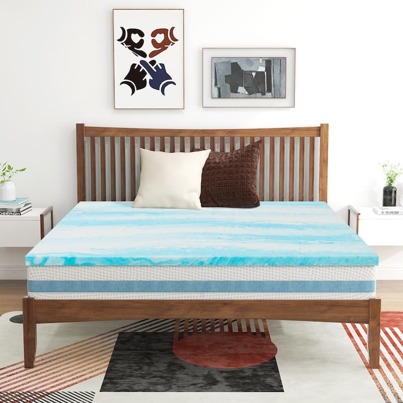 3 Inch Gel Swirl Memory Foam Mattress Topper - Ripple Blue - Full - 3 Inch