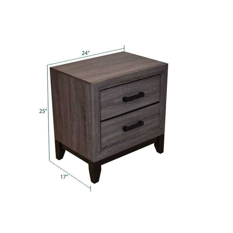 Contemporary Gray Finish Two-Drawer Wooden Nightstand