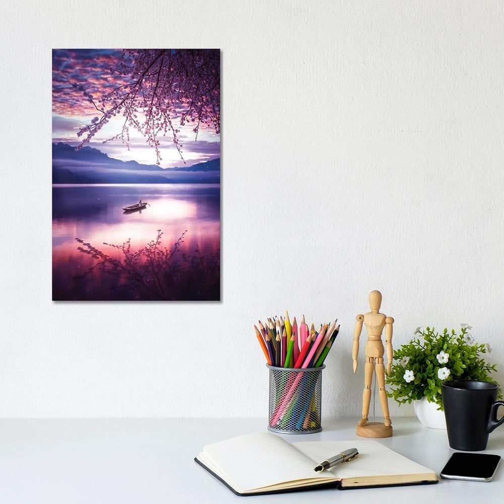 iCanvas "Lake Reflection Japanese Cherry And Canoe" by GEN Z Canvas Print