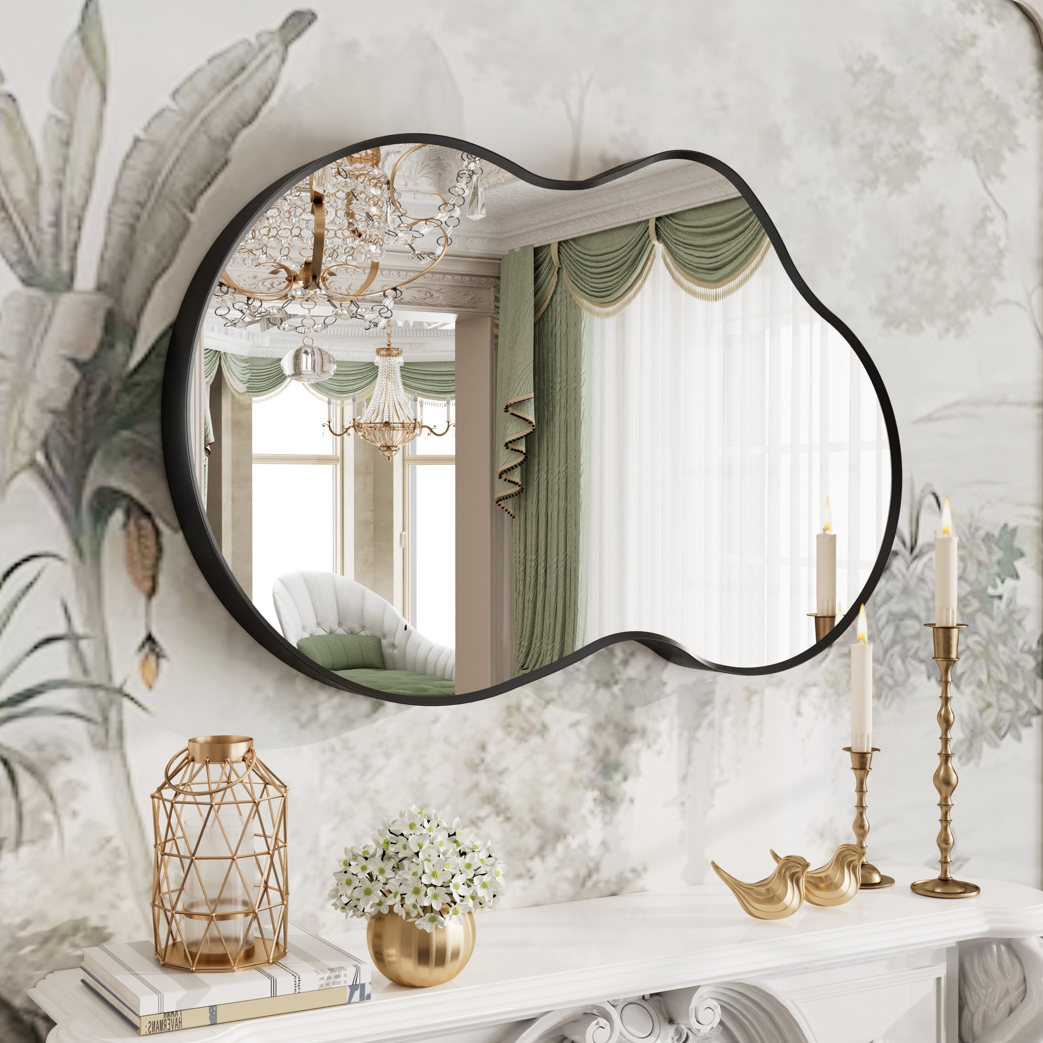 Metal Framed Irregular Wall Mirror Asymmetrical Decorative Anti-Rust Tempered Glass