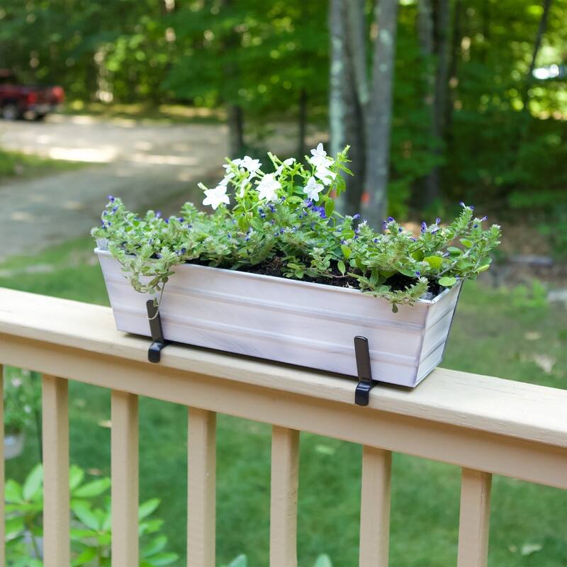 Achla Designs 22" W Small Galvanized Steel/Wrought Iron Bloom Box Garden Growing Kit With Brackets for 2 x 6 Railings
