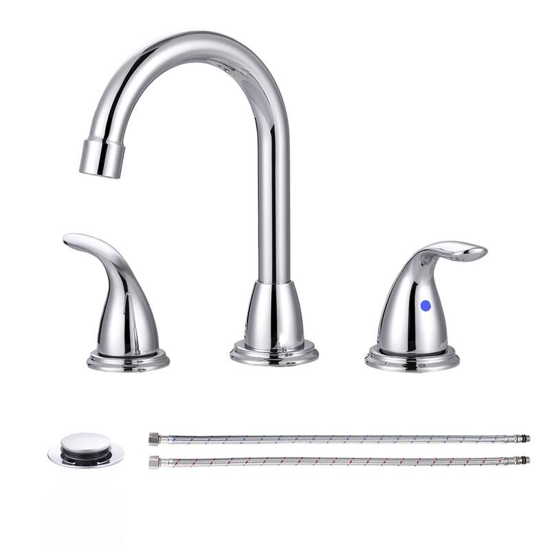 WOWOW 8 in. Widespread Double Handle Bathroom Faucet - Polished Chrome
