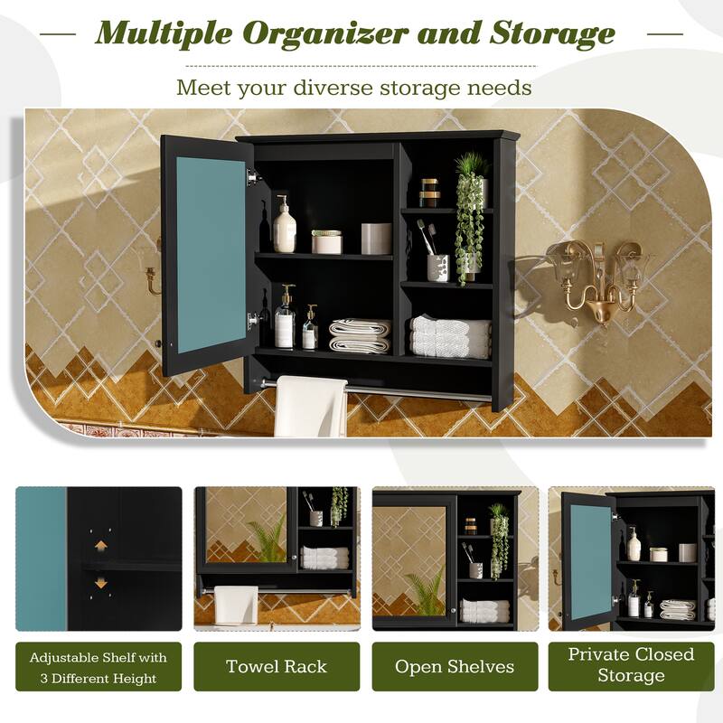 Roomfitters 30 Inch Wall Mount 2-in-1 Mirror Cabinet, Storage Organizer with Adjustable Shelf & Soft Close Hinges