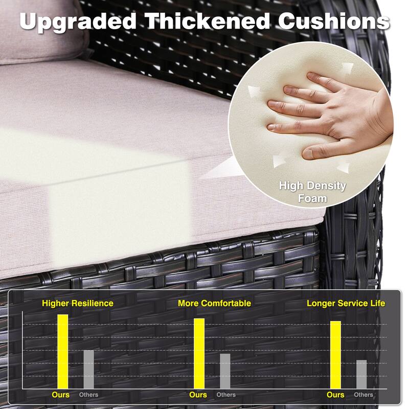 OVIOS 9-piece Patio Wicker Swivel Rocking Chair Set With Fire Pit