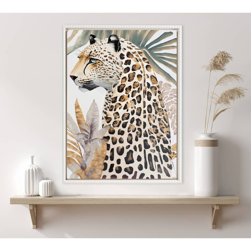 Kate and Laurel Sylvie Beaded Fern Cheetah Framed Canvas by Inkheart Designs