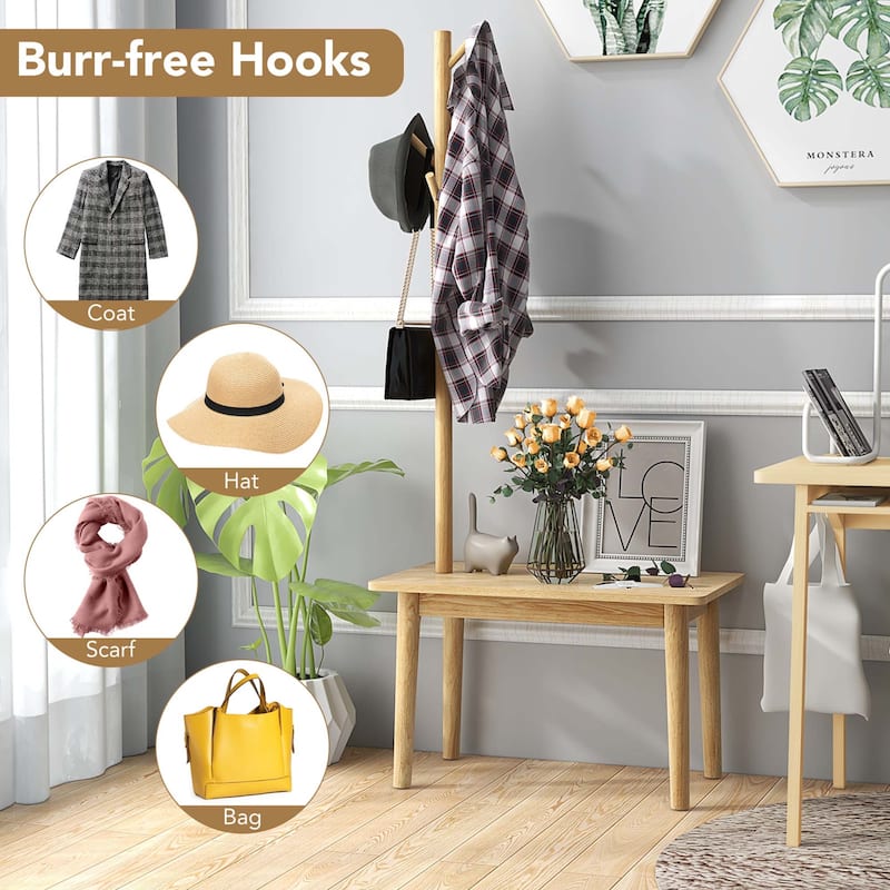 Costway End Table with Coat Rack 2-in-1 Side Table 3 Hooks for Hats - See Details