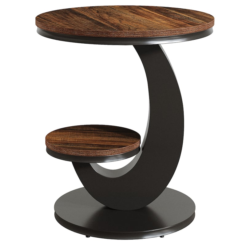 2-Tier Round End Side Table Bedside Nightstand with Storage Shelf