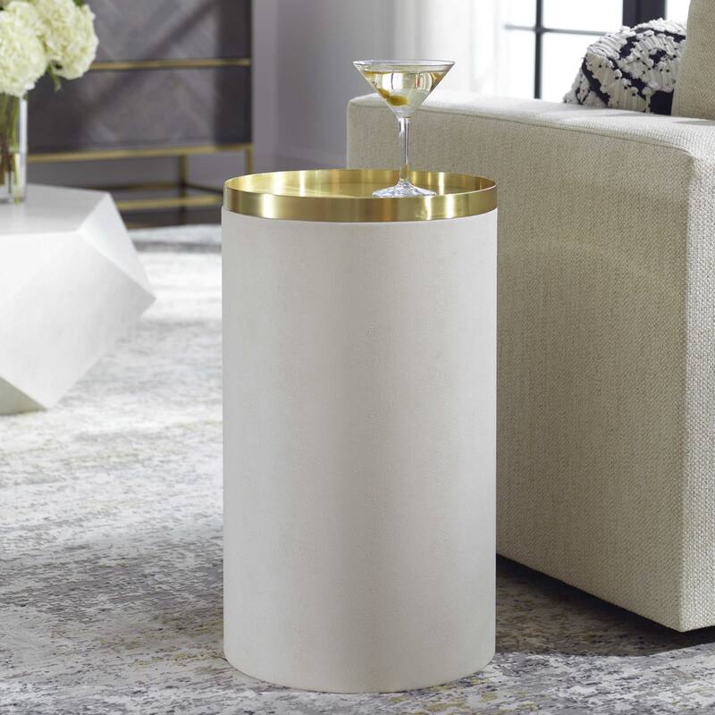 Artificial Shagreen Base End Accent Table - 24" - White and Gold