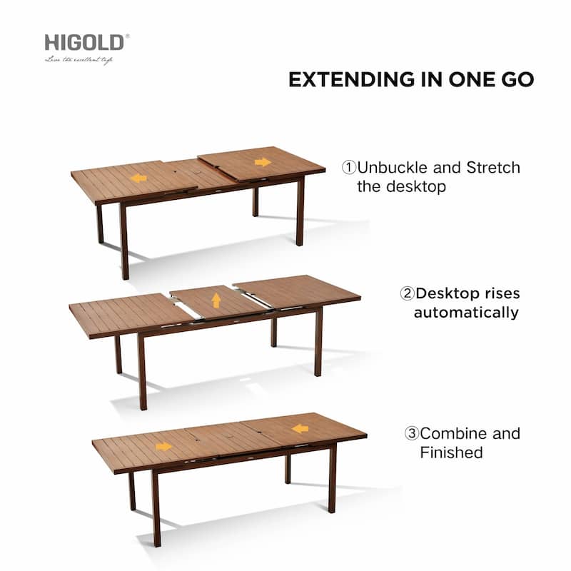 HIGOLD Carlo Extendable Outdoor Dining Set for 8 Persons, with Umbrella Hole