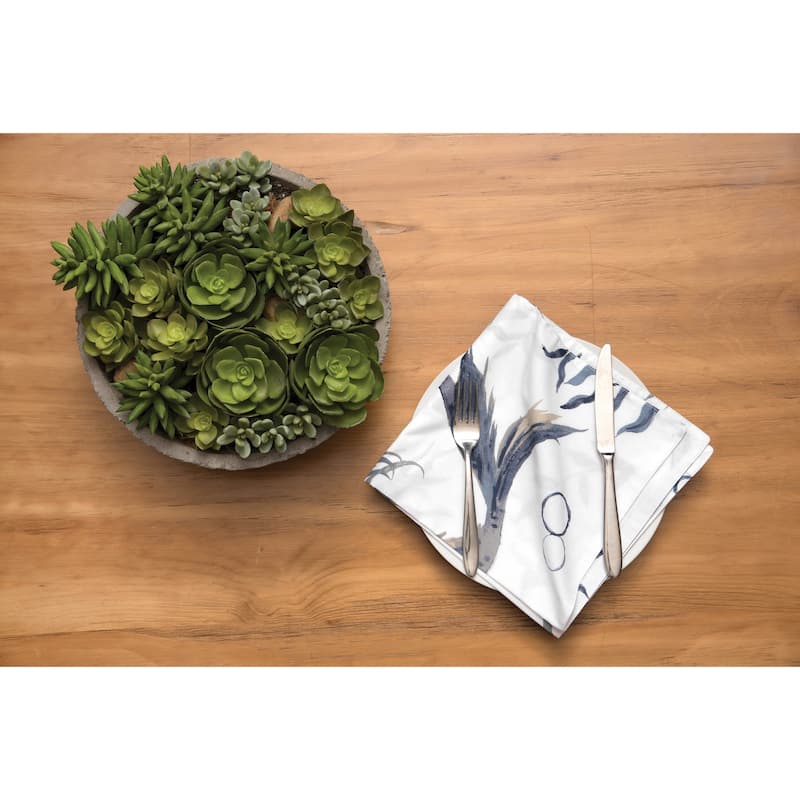 20" x 20" Sister Sirens Napkin Set of 6 Napkins White and Blue Mermaid Pattern Coastal Nautical Beach Themed Cotton - 20" x 20"
