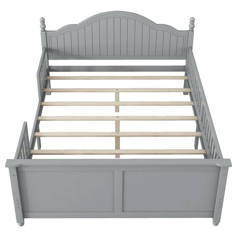 Roomfitters Twin/Full Platform Bed, Slatted Headboard and Removable Guardrails with Wooden Frame for Bedrooms or Guest Rooms