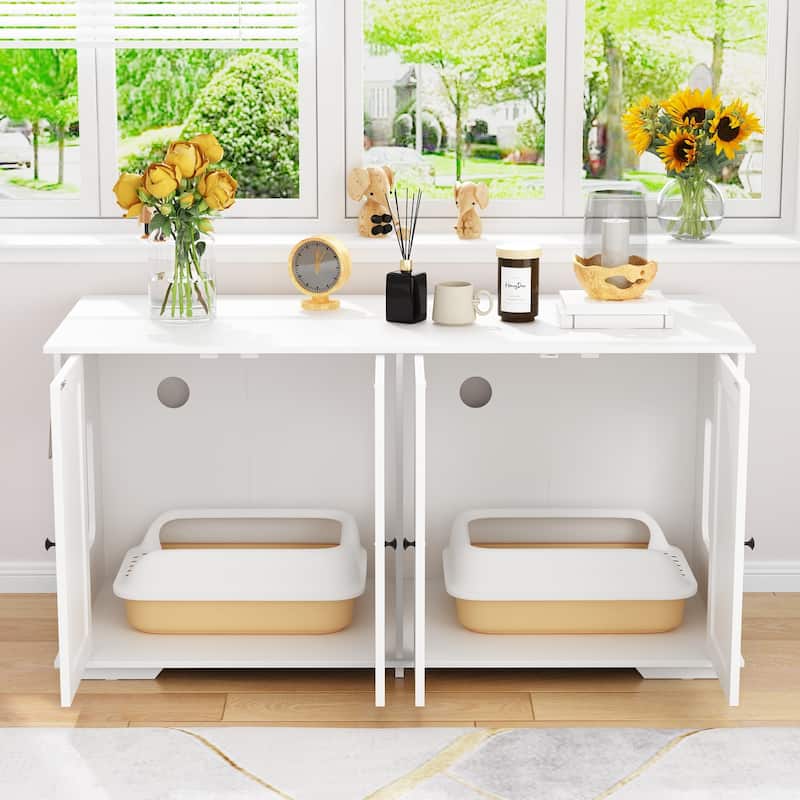 Double Cat Litter Box Enclosure Versatile Indoor Cat Washroom Bench