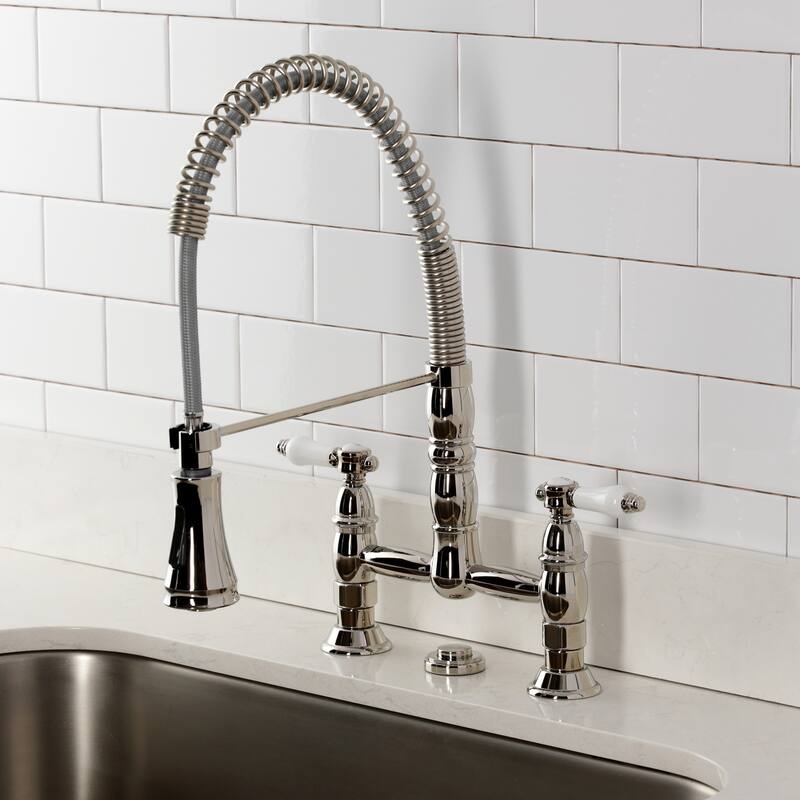 Kingston Brass Essex Double-Handle Wall-Mount Pre-Rinse Bridge Kitchen Faucet