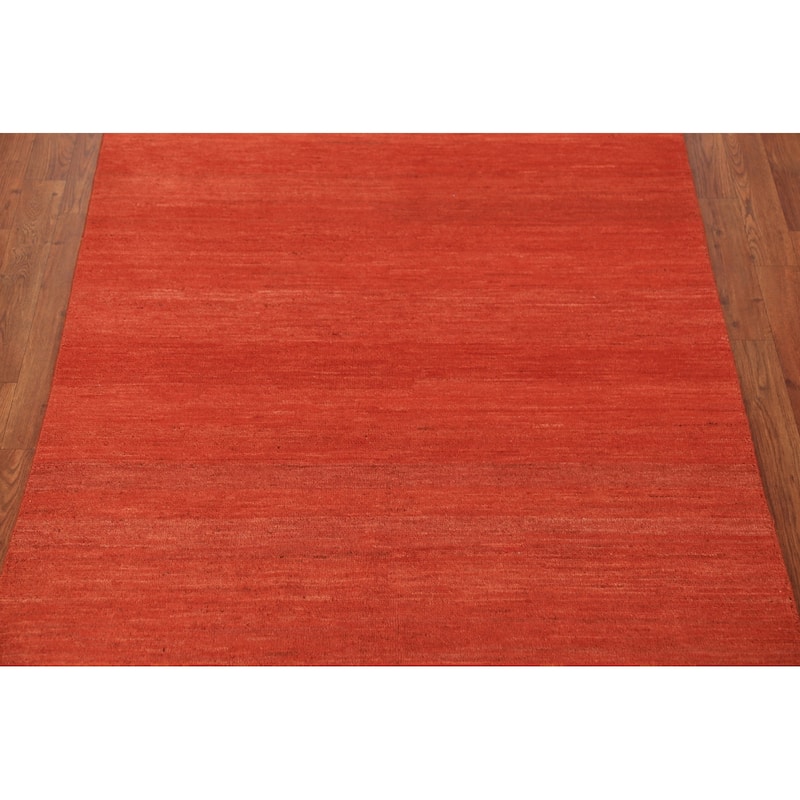 Gabbeh Rug Hand-Knotted Orange Solid Wool Carpet - 4'1" x 5'9"