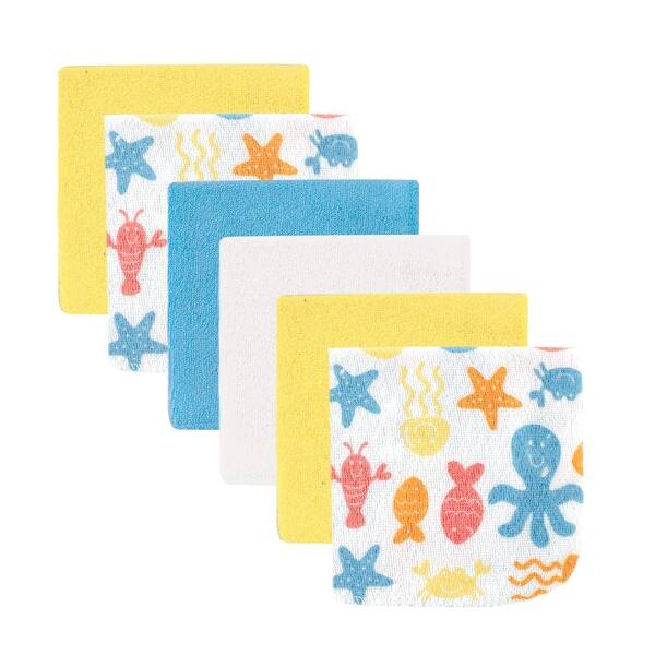 slide 1 of 1, Luvable Friends Baby Unisex Cotton Rich Washcloths, Yellow Starfish, One Size - Yellow Sea Creatures - One Size