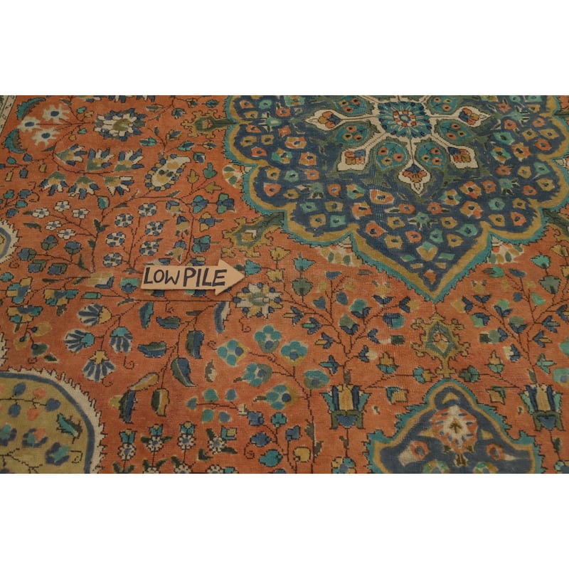 Hand Knotted Oriental 100% Wool Carpet Traditional Floral Oranges & Rust Tabriz Area Rug - 12' 8'' X 9' 6''