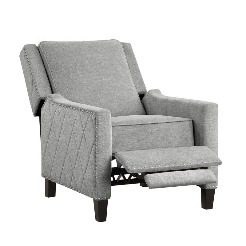 Reclining Chair 1Pc Sand-Color Textured Fabric Upholstered Nailhead Trim Wood Frame - Grey