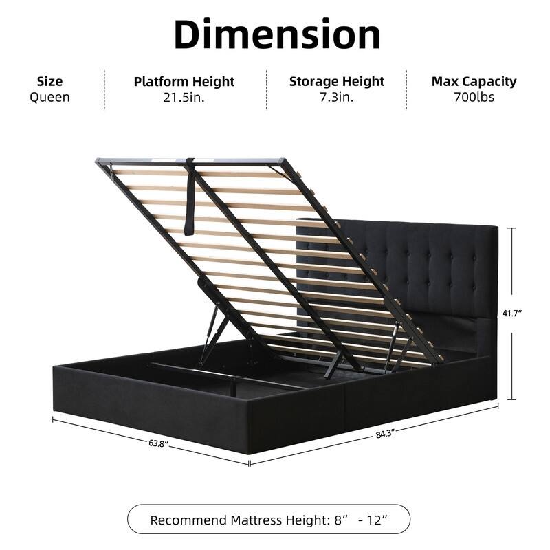 Plywood Frame Upholstered Platform Bed with Lift-up Storage