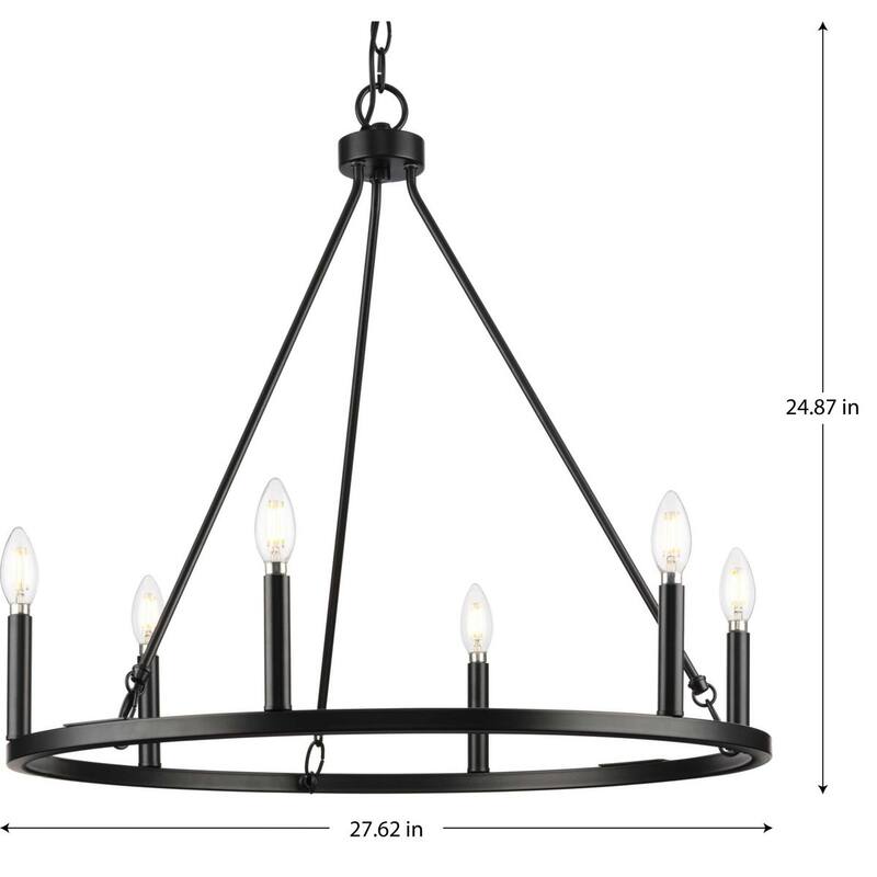 Gilliam Collection Six-Light Matte Black New Traditional Chandelier - 27.62 in x 27.62 in x 24.87 in