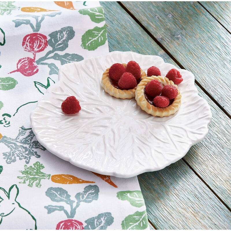 8.3" White Cabbage Leaf Stoneware Ceramic Appetizer Plate Round Dishwasher Safe White