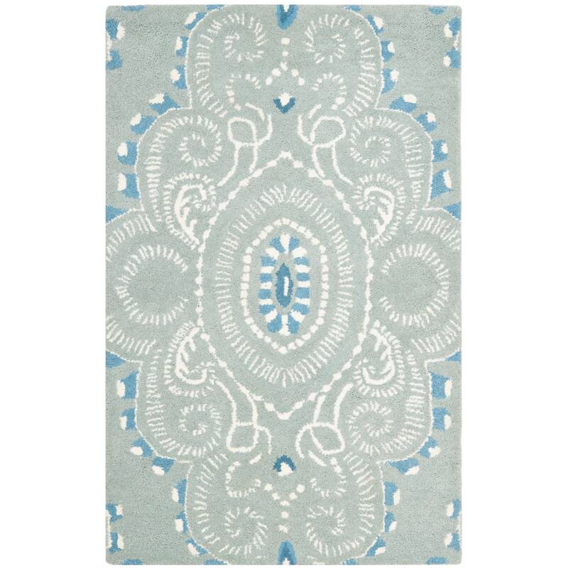 SAFAVIEH Handmade Wyndham Geanina Modern Wool Rug - 2'6" x 4' - Blue/Ivory