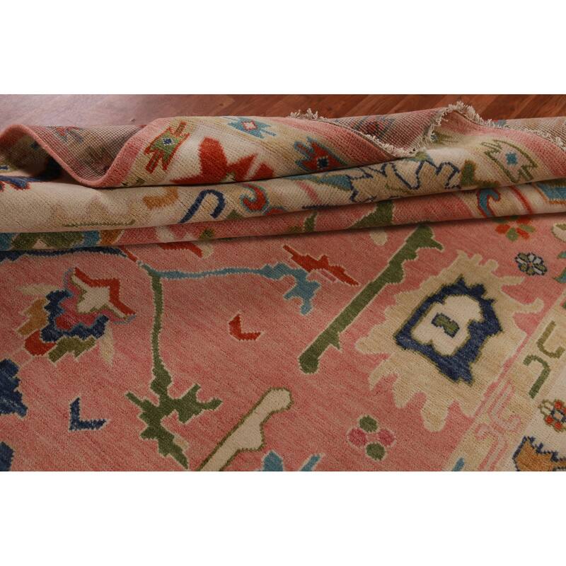 Pink Ivory Oushak Indian Large Rug Handmade Wool Carpet - 8'9" x 17'9"